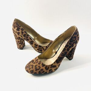 Libby Edelman Women's Animal Print Faux Suede Block Heels Size 8M